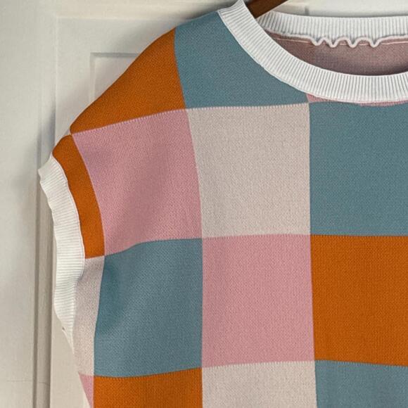 Retro 50s Style Colorful Checker Sleeveless Crop Top Small - Picture 7 of 7